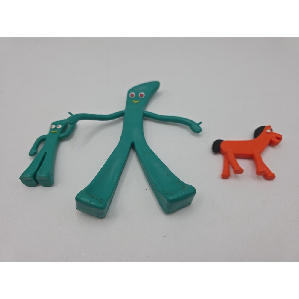 #1 Vtg Lot Of 3 80's Gumby 3" & 6" Bendable Figure TV Show Jesco